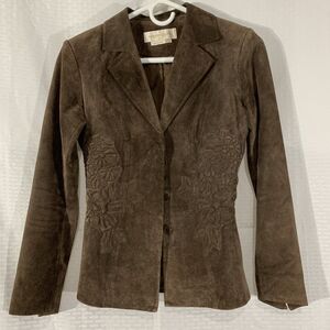 Margaret Godfrey Leather Suede Jacket Womens Small Petite Brown PP